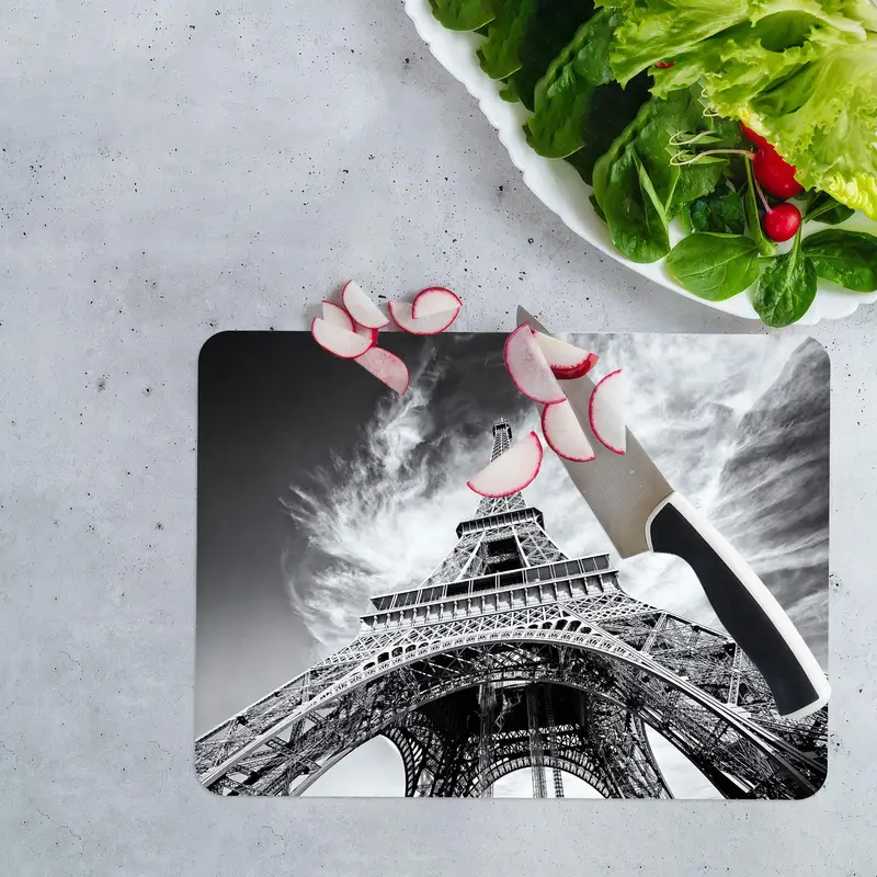 Eyfel'den Esinlenen Kaymaz Ayaklı Cam Kesme Tahtası