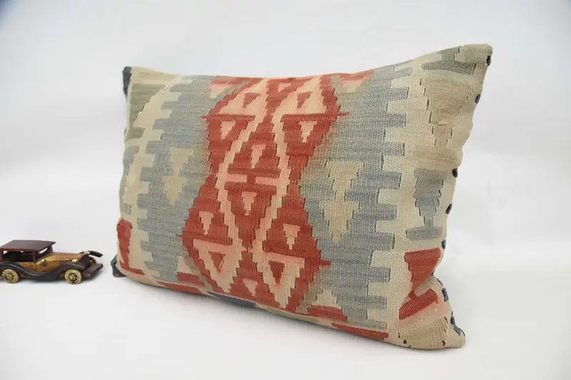 Handmade Kilim Cushion, Vintage Kilim Pillow Cushion Case, Cushion Cover, 20x28 Red Pillow, Pillow for Sofa, Ethnical Kilim Rug Pillow - 5