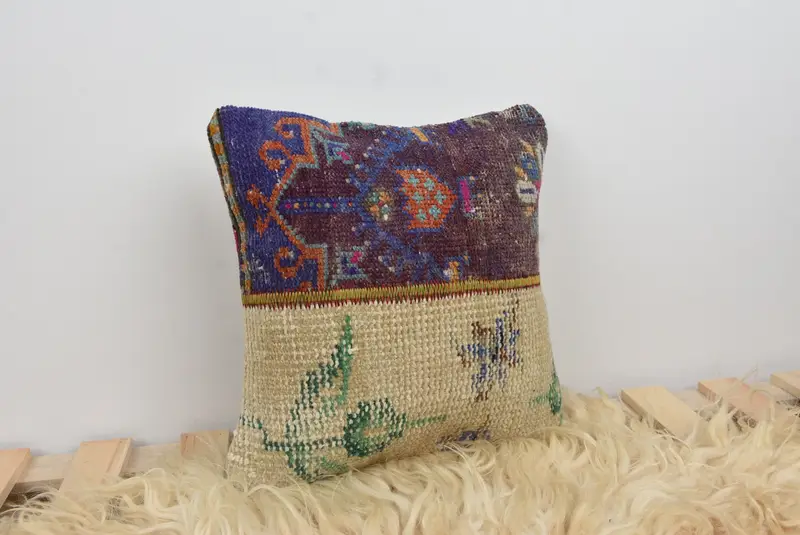 Ethnic Pillow Cover, Office Chair Pillow, 12x12 Blue Cushion Cover, Pillow, Antique Pillows, Turkish Kilim Pillow, Pillow for Sofa - 8