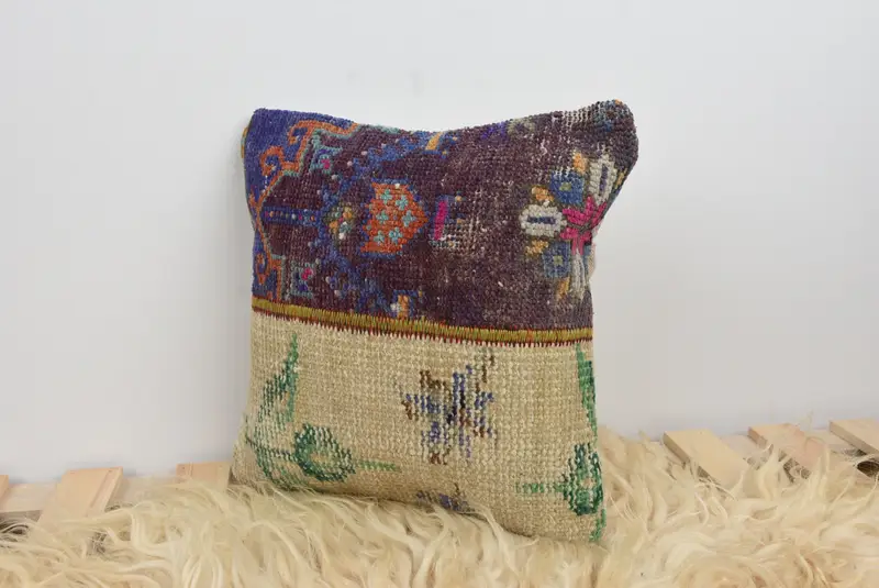 Ethnic Pillow Cover, Office Chair Pillow, 12x12 Blue Cushion Cover, Pillow, Antique Pillows, Turkish Kilim Pillow, Pillow for Sofa - 7