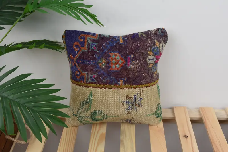 Ethnic Pillow Cover, Office Chair Pillow, 12x12 Blue Cushion Cover, Pillow, Antique Pillows, Turkish Kilim Pillow, Pillow for Sofa - 1