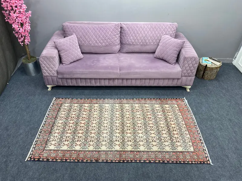 Roter Orientteppich, 3,4 x 6,4 Fuß, elegantes rot-weißes Design