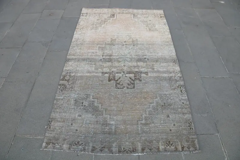 Gri, Turuncu Çizgili Halı, 3,6x6,1 ft Benzersiz Tasarım