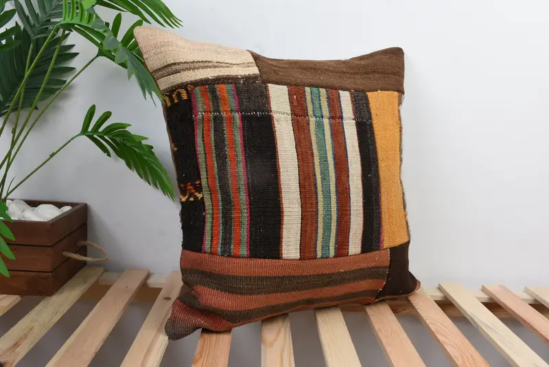 20x20 Brown Cushion Cover, Aztec Cushion Case, Antique Pillows, Vintage Pillow, Pillow for Couch, Cotton Cushion, Bed Pillow Cover, Pillow Cover - 5
