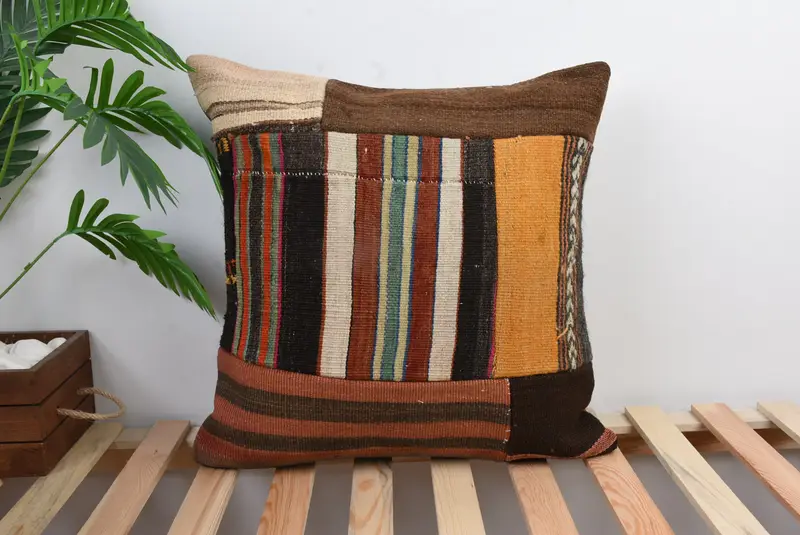 20x20 Brown Cushion Cover, Aztec Cushion Case, Antique Pillows, Vintage Pillow, Pillow for Couch, Cotton Cushion, Bed Pillow Cover, Pillow Cover - 1