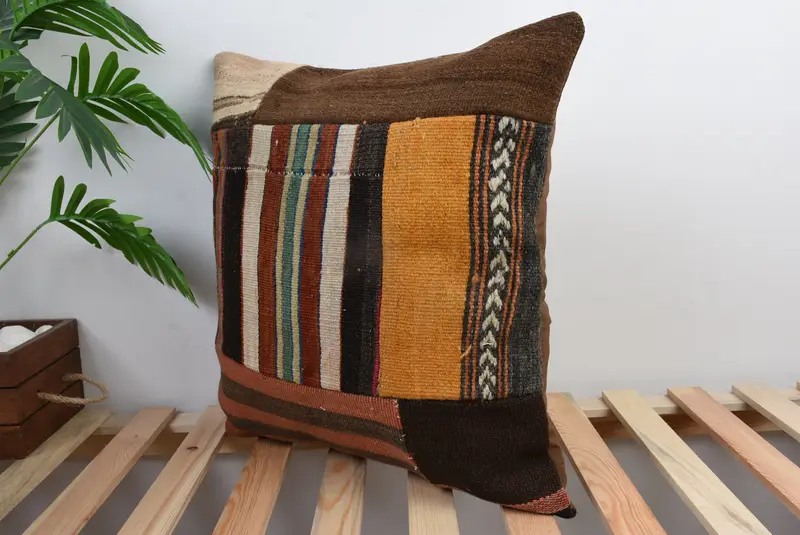 20x20 Brown Cushion Cover, Aztec Cushion Case, Antique Pillows, Vintage Pillow, Pillow for Couch, Cotton Cushion, Bed Pillow Cover, Pillow Cover - 4