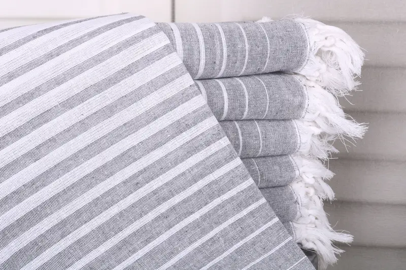 Beach Towel Monogrammed Turkish Cotton White-Gray Stripes, 40x69 Inches