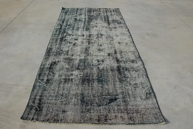 Alfombra vintage de 4,4x9,7 pies, alfombra grande turca, alfombra gris del suroeste - 1