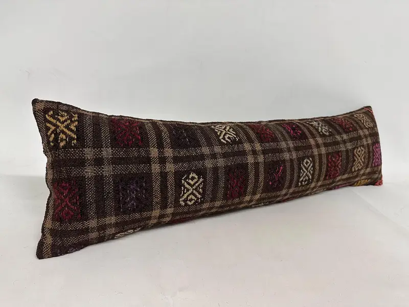 Cotton Pillow Cover, Neutral Throw Cushion, Pillow Cover, 12x43 Beige Pillow, Vintage Kilim Pillow, Antique Pillows, Kilim Cushion Sham - 2