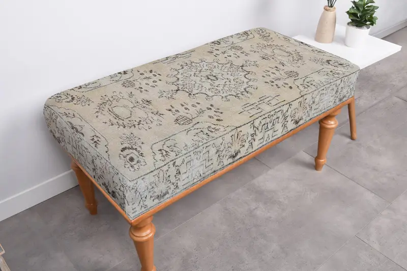 キリム風パターンのモジュール式ベージュオットマン、多用途ソファセットオットマン