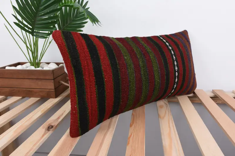Indoor Cushion, Ethnical Kilim Rug Pillow, Turkish Pillow, Cushion, Pillow for Couch, Floor Pillow Sham, 12x24 Green Pillow Cover - 4