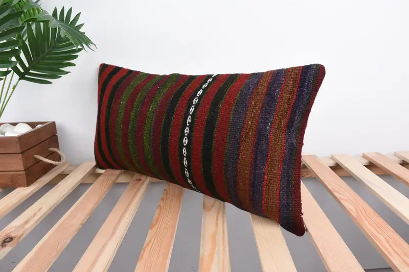 Indoor Cushion, Ethnical Kilim Rug Pillow, Turkish Pillow, Cushion, Pillow for Couch, Floor Pillow Sham, 12x24 Green Pillow Cover - 5