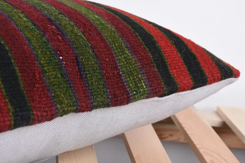 Indoor Cushion, Ethnical Kilim Rug Pillow, Turkish Pillow, Cushion, Pillow for Couch, Floor Pillow Sham, 12x24 Green Pillow Cover - 7