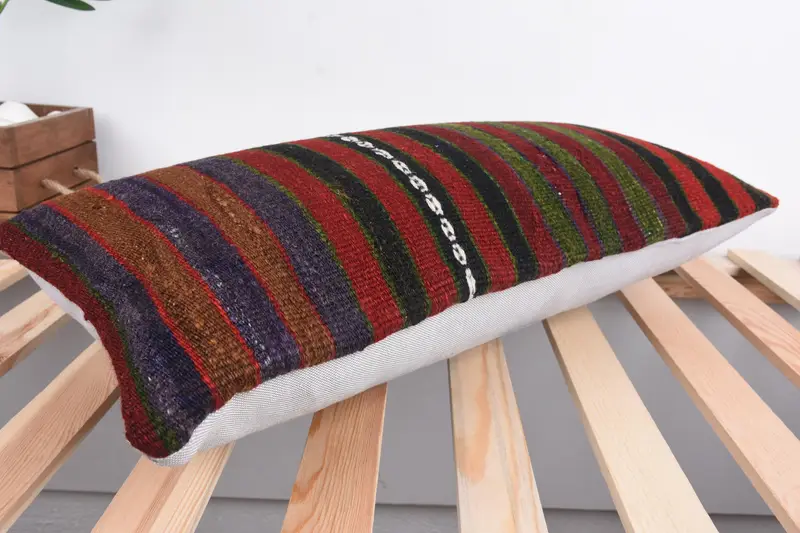 Indoor Cushion, Ethnical Kilim Rug Pillow, Turkish Pillow, Cushion, Pillow for Couch, Floor Pillow Sham, 12x24 Green Pillow Cover - 6
