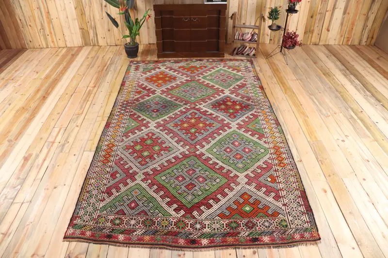 Vintage Büyük Boy Halı, 6x9.8 ft Türk Halısı, Kırmızı Ombré Yün Halı - 1