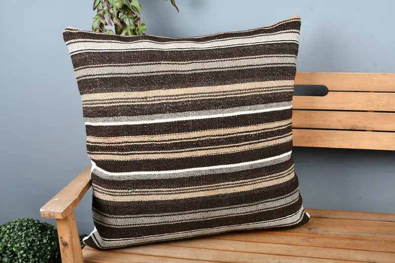 Ethnic Pillow, 28x28 Brown Cushion Case, Pillow for Couch, One Of A Kind Pillow Cover, Pillow Sham, Interior Designer Pillow, Gift Pillow - 1