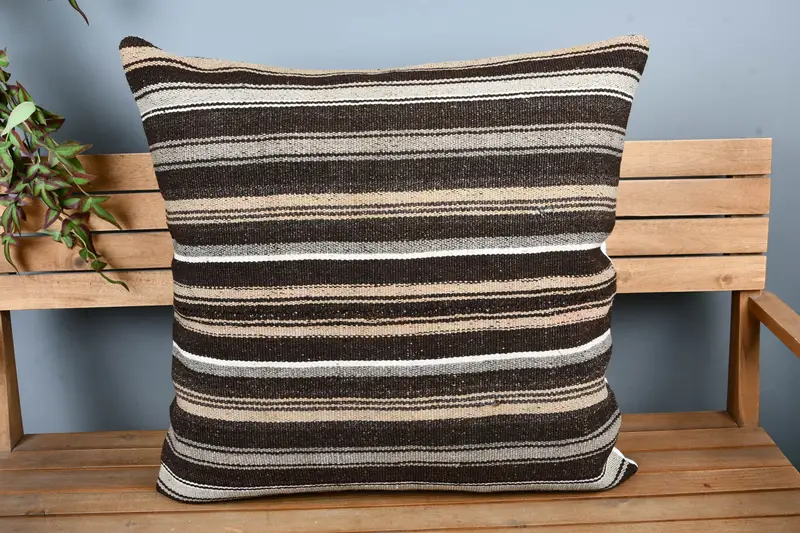 Ethnic Pillow, 28x28 Brown Cushion Case, Pillow for Couch, One Of A Kind Pillow Cover, Pillow Sham, Interior Designer Pillow, Gift Pillow - 6
