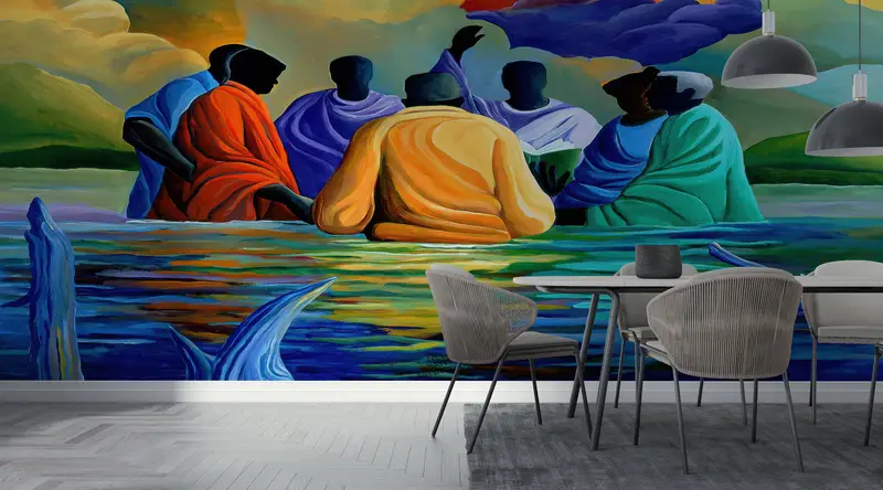 Baptism Wall Art, Paper Wall Art, African Wall Painting, Wall Paper Peel and Stick, 3d Wall Paper, African People Mural, - 7