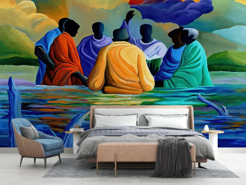 Baptism Wall Art, Paper Wall Art, African Wall Painting, Wall Paper Peel and Stick, 3d Wall Paper, African People Mural, - 8