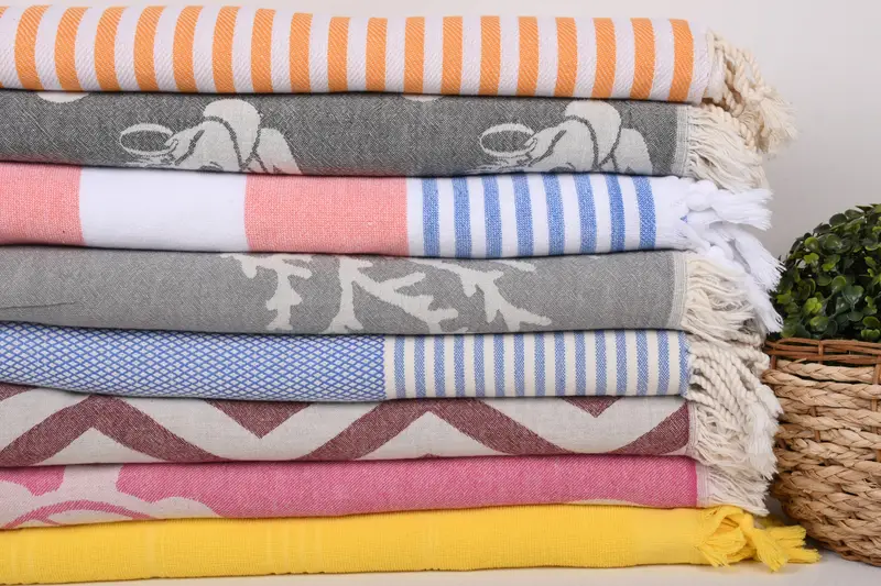 Large Turkish Towel, 70x40 Cotton Set of 8 Towel, Bridal Gifts, Luxury Turkish beach towel with fringe, Absorbent Turkish towel, Wedding Gift - 2