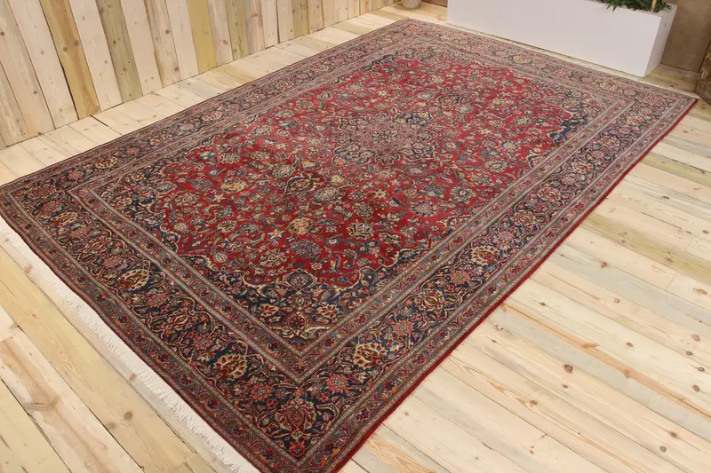 Turkish Vintage Oversize Rug 7.3x11 ft, Red Blue Abstract Wool Rug - 1