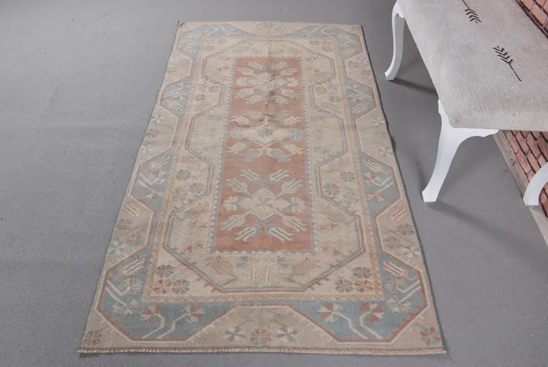 Elegant Beige & Orange Rug, 108x195 cm Chic Check Design