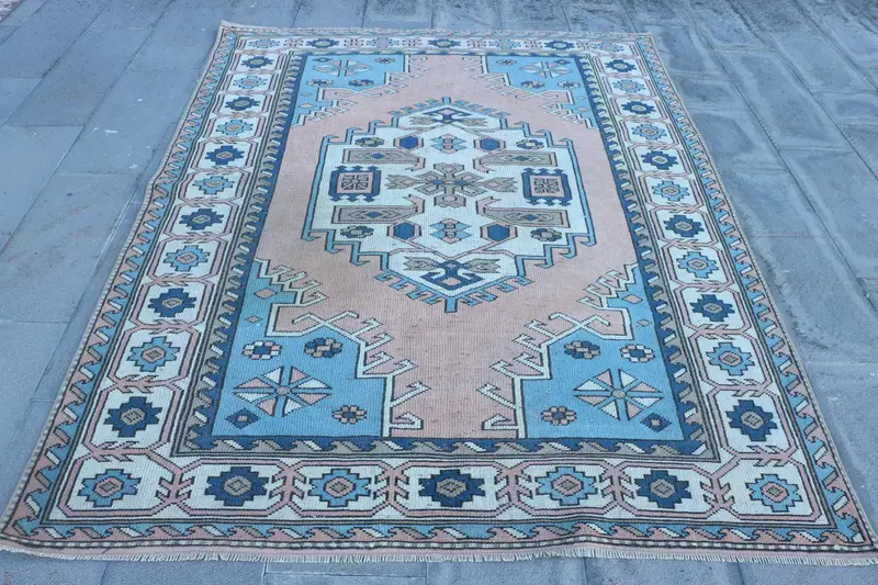 Oushak-Teppich, 6 x 7,6 Fuß türkischer Teppich, blaue südwestliche Teppichwolle - 1