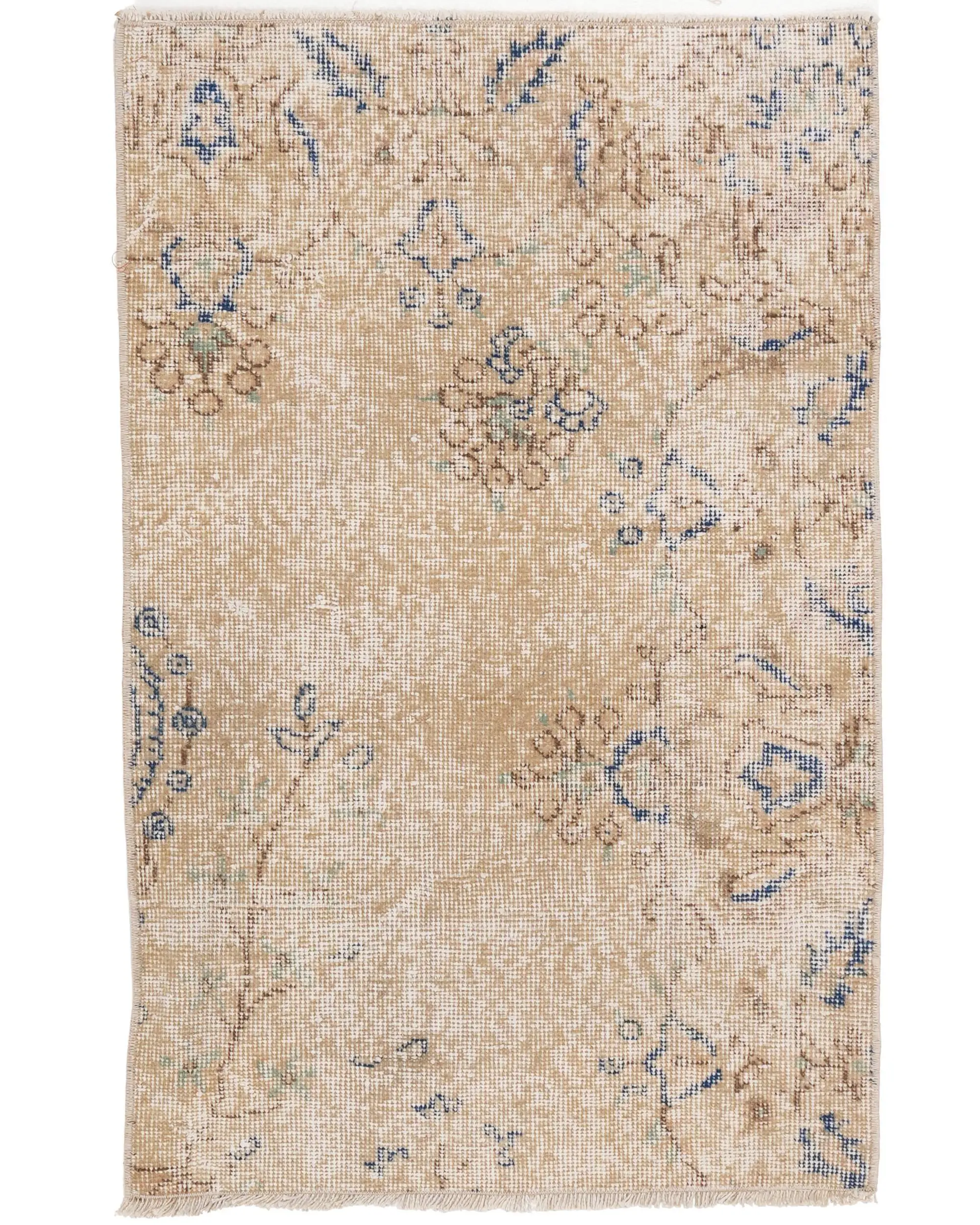 Vintage Turkish Small Rug 2.1x3.3 ft (64x100 cm), Beige Polka dot Rug - 1