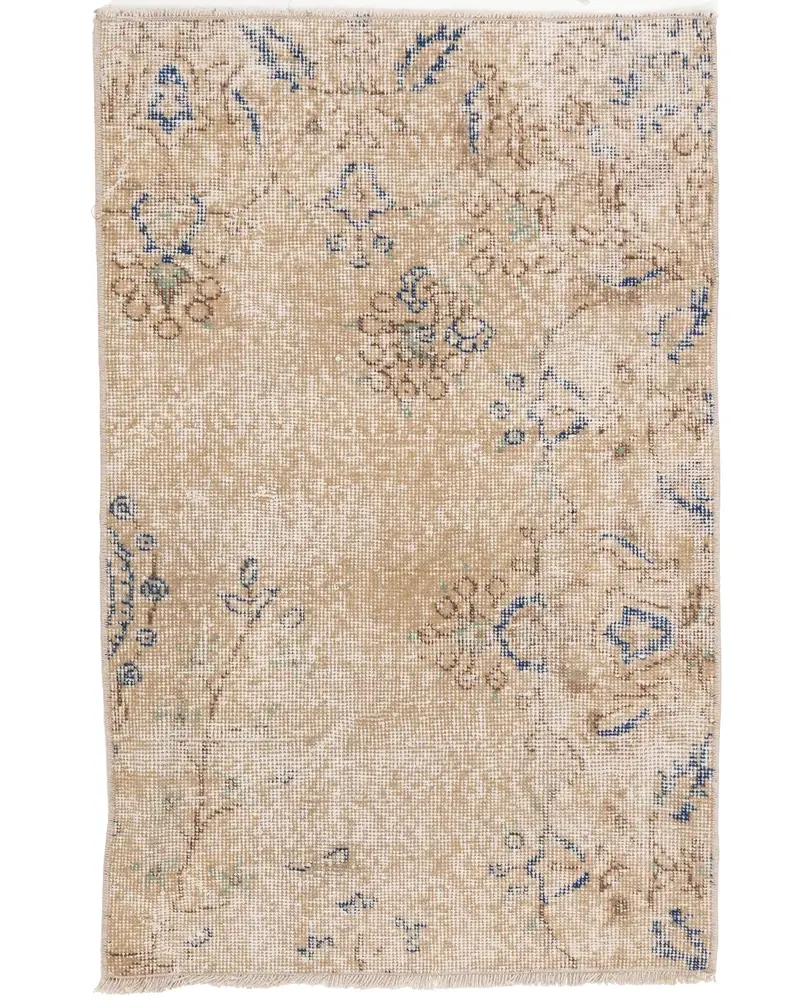 2,1 x 3,3 Fuß großer Teppich mit gepunkteten Beige- und Blautönen, perfektes Akzentstück