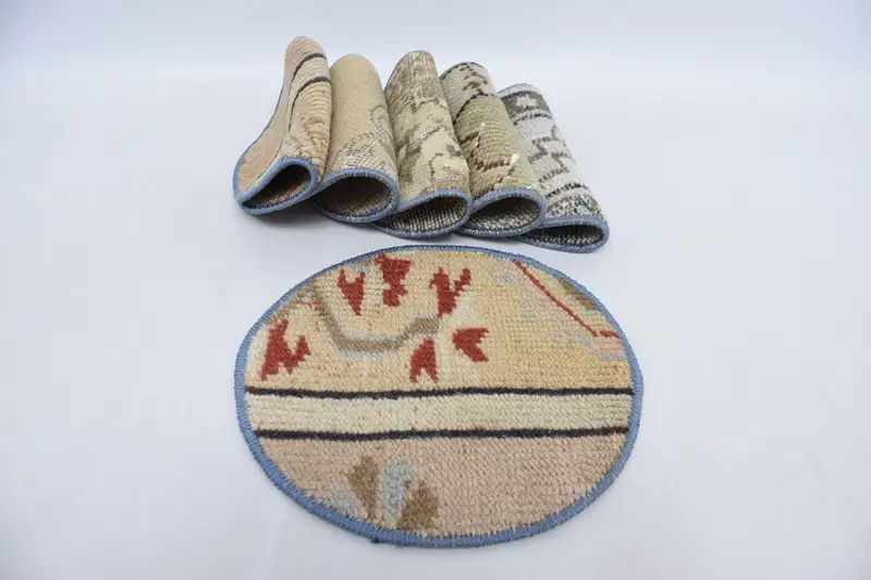 Bohemian Circle Placemats, Beige & Red Cotton Wool Decor