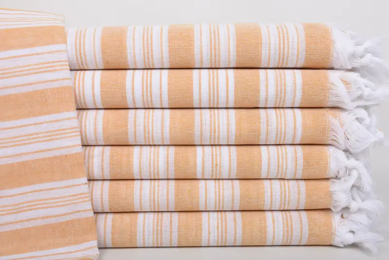 Bridesmaid Gift Towel Monogrammed Turkish Cotton Mustard Stripes, 70x40 Inches