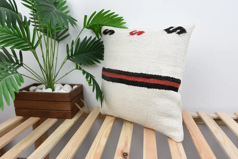 Boho Chic Pillow, Pillow Sham, Vintage Kilim Pillow, Gift Pillow, Tribal Cushion Case, Handmade Kilim Cushion, 18x18 White Pillow, Authentic Pillow - 5