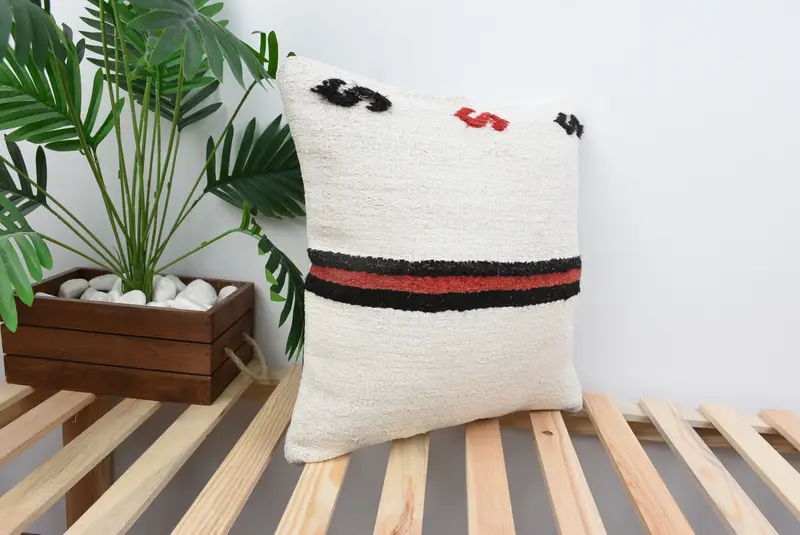 Boho Chic Pillow, Pillow Sham, Vintage Kilim Pillow, Gift Pillow, Tribal Cushion Case, Handmade Kilim Cushion, 18x18 White Pillow, Authentic Pillow - 4