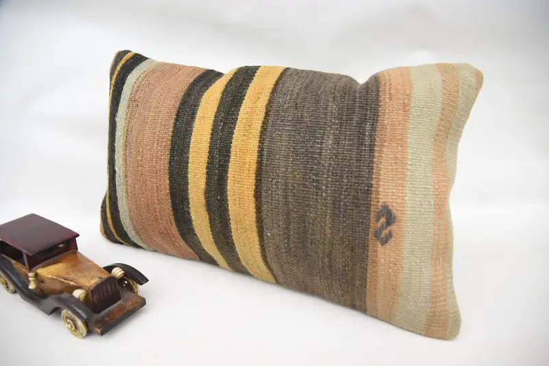 Bench Cushion, Cushion, Throw Kilim Pillow, Outdoor Patio Cushion, Indoor Pillow Sham, 12x20 Brown Pillow Case, Turkish Pillow, Home Decor Pillow - 3