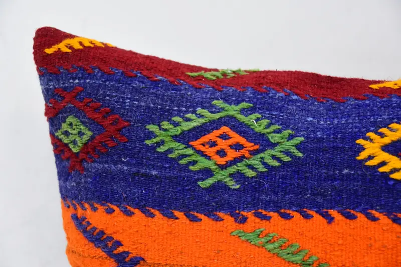 Oriental Cushion Cover, Kilim Cushion Sham, Pillow for Couch, Ikat Cushion Cover, 16x24 Blue Pillow, Cushion, Vintage Kilim Pillow, Nomadic Pillow - 2