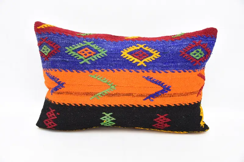 Oriental Cushion Cover, Kilim Cushion Sham, Pillow for Couch, Ikat Cushion Cover, 16x24 Blue Pillow, Cushion, Vintage Kilim Pillow, Nomadic Pillow - 1