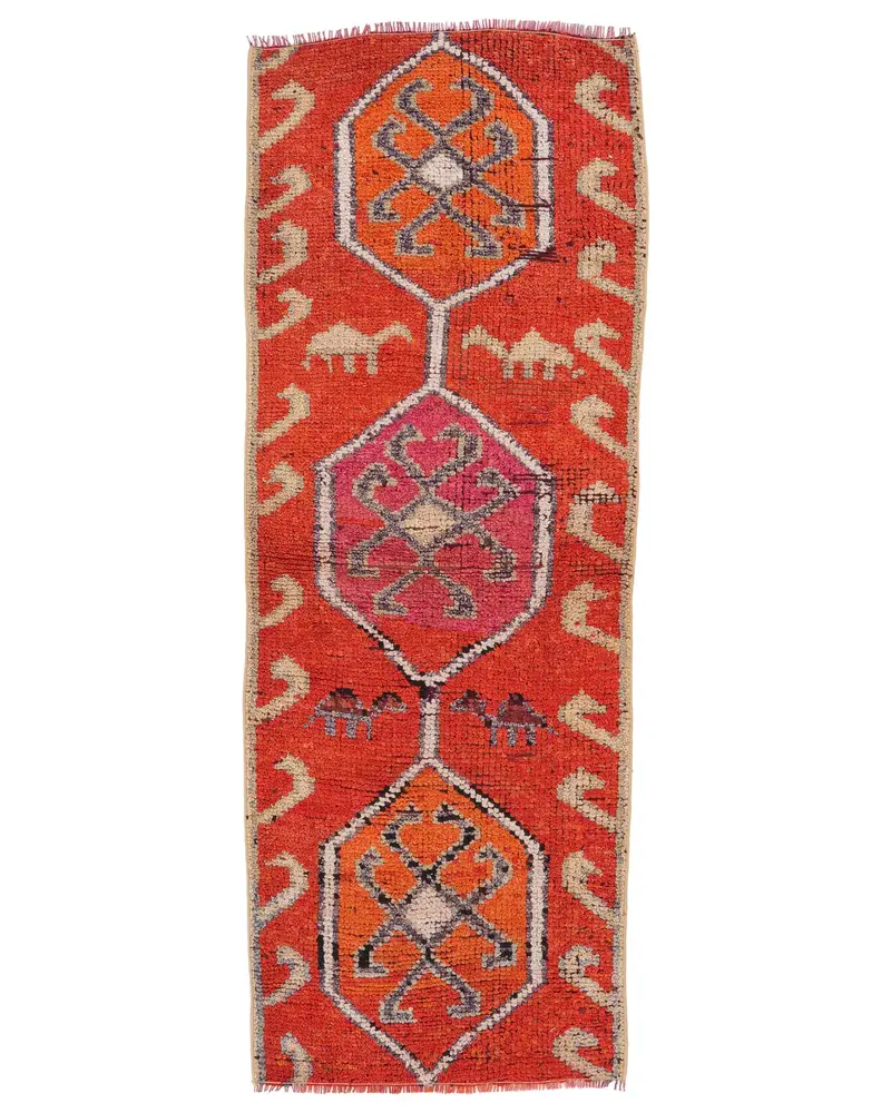 Kırmızı ve Turuncu Halı, 2,4x6,7 ft Botanik Tasarım