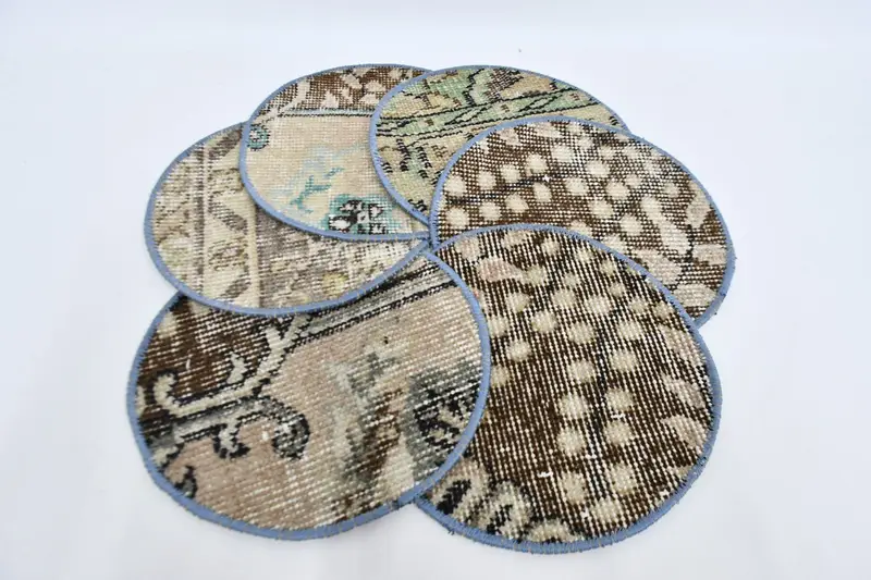 ボヘミアン ベージュ & ブラウン サークル プレースマット、コットン & ウール プレースマット