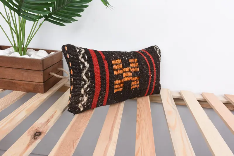 Ethnical Kilim Rug Pillow, Gift Pillow, Boho Pillow Sham Cover, Square Throw Cushion, Cushion Case, 8x16 Yellow Pillow Sham - 4