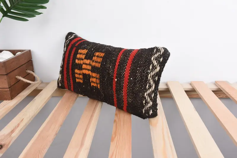 Ethnical Kilim Rug Pillow, Gift Pillow, Boho Pillow Sham Cover, Square Throw Cushion, Cushion Case, 8x16 Yellow Pillow Sham - 5