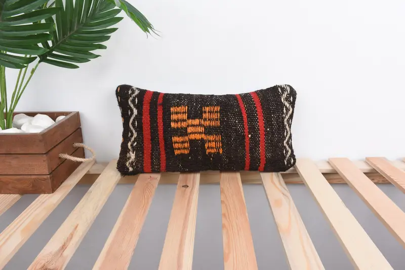 Ethnical Kilim Rug Pillow, Gift Pillow, Boho Pillow Sham Cover, Square Throw Cushion, Cushion Case, 8x16 Yellow Pillow Sham - 1