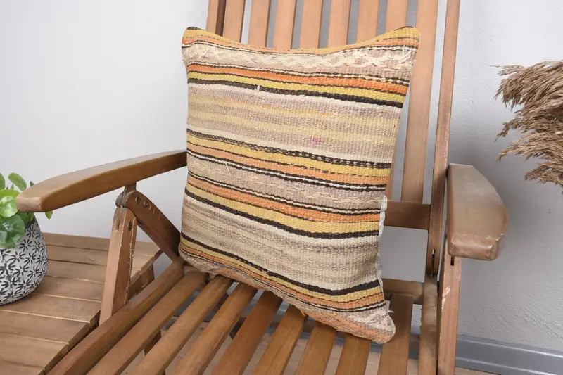 18x18 Beige Cushion Cover, Kilim Cushion Sham, Vintage Kilim Pillow, Boho Throw Cushion Cover, Cushion Case, Kilim Pillow Cover - 3