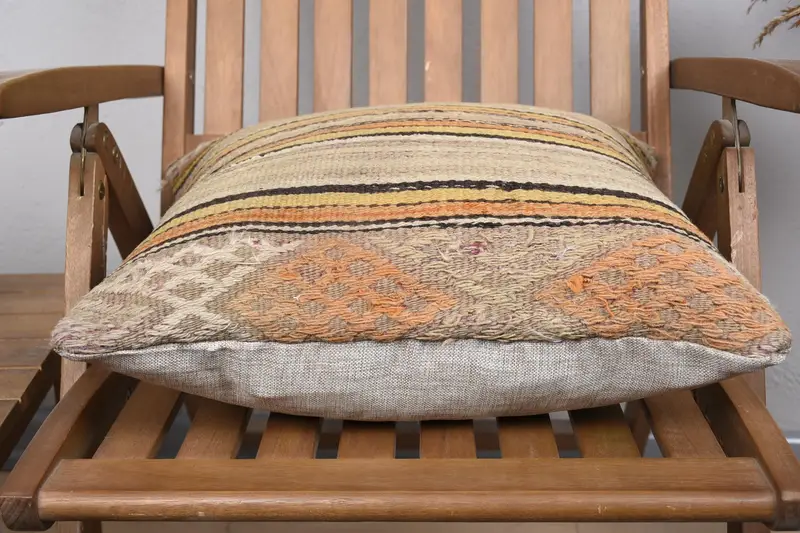 18x18 Beige Cushion Cover, Kilim Cushion Sham, Vintage Kilim Pillow, Boho Throw Cushion Cover, Cushion Case, Kilim Pillow Cover - 5