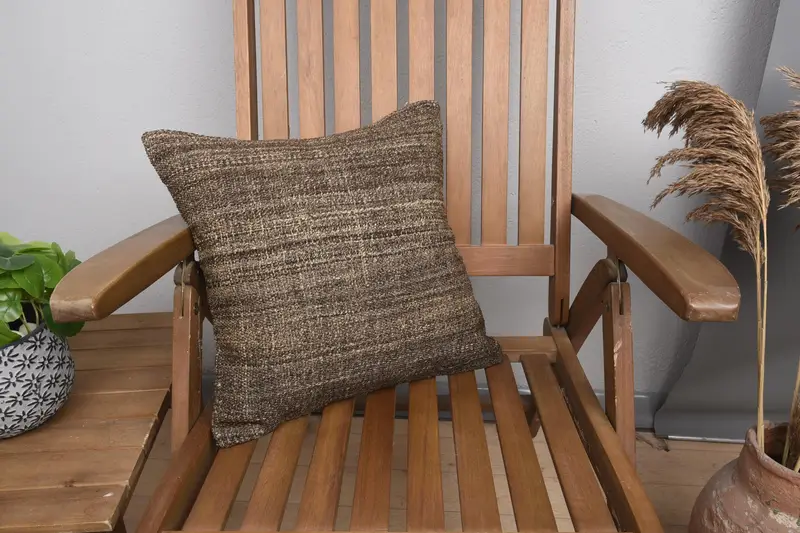Square Turkish Pillow, Brown Handwoven Moroccan 16x16 inch Cushion Cover - 1