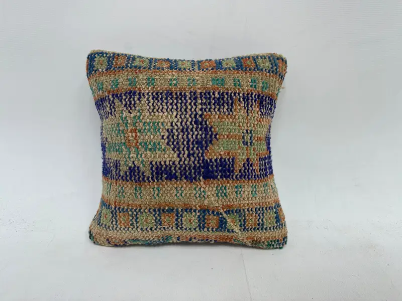 Floor Pillow Case, Pillow Case, Ethnical Kilim Rug Pillow, Kilim Cushion Sham, Colorful Cushion Cover, Gift Pillow, 12x12 Blue Cushion - 1