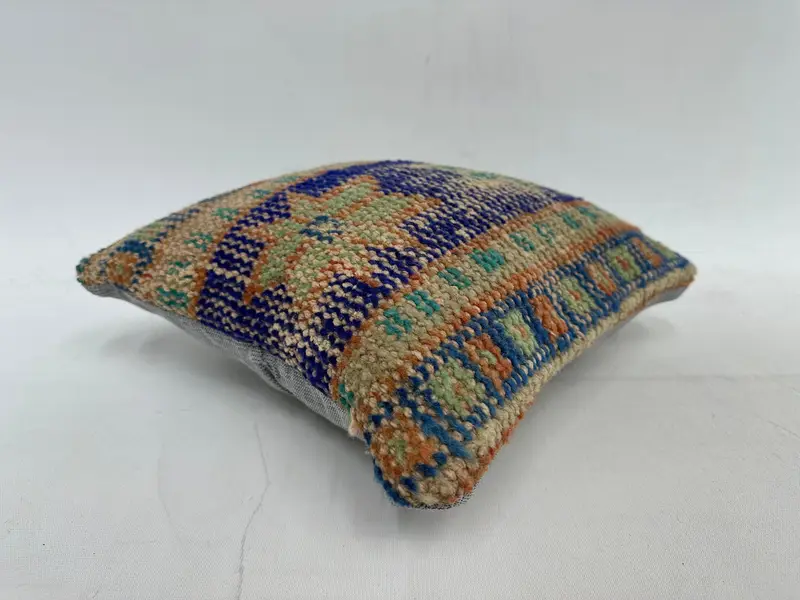 Floor Pillow Case, Pillow Case, Ethnical Kilim Rug Pillow, Kilim Cushion Sham, Colorful Cushion Cover, Gift Pillow, 12x12 Blue Cushion - 6