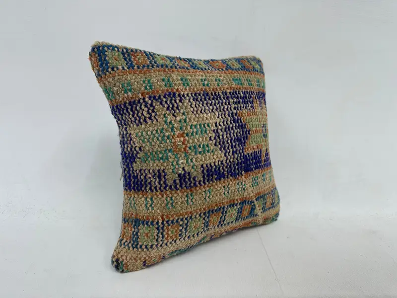Floor Pillow Case, Pillow Case, Ethnical Kilim Rug Pillow, Kilim Cushion Sham, Colorful Cushion Cover, Gift Pillow, 12x12 Blue Cushion - 3