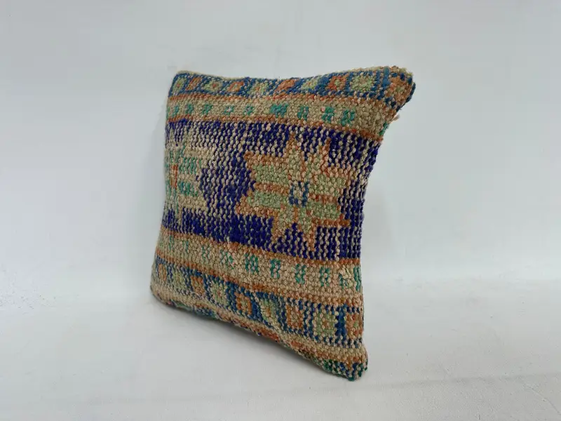 Floor Pillow Case, Pillow Case, Ethnical Kilim Rug Pillow, Kilim Cushion Sham, Colorful Cushion Cover, Gift Pillow, 12x12 Blue Cushion - 4