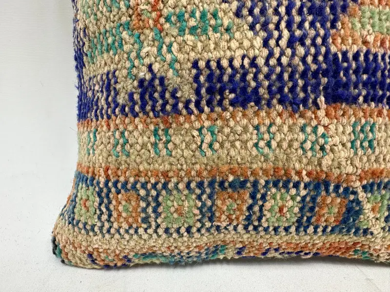 Floor Pillow Case, Pillow Case, Ethnical Kilim Rug Pillow, Kilim Cushion Sham, Colorful Cushion Cover, Gift Pillow, 12x12 Blue Cushion - 2