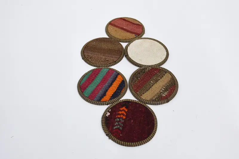 Bohemian Round Coaster, Red and Orange Coaster with Striped Design